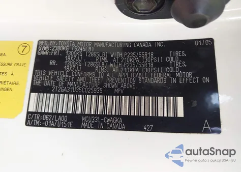 2005 Lexus Rx 330 z USA, uszkodzony, nr VIN 2T2GA31U35C025935